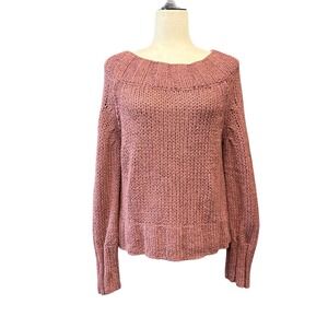 Free People Rose Pink Chunky Knit Boat Neck Sweater Cottagecore Women's XS